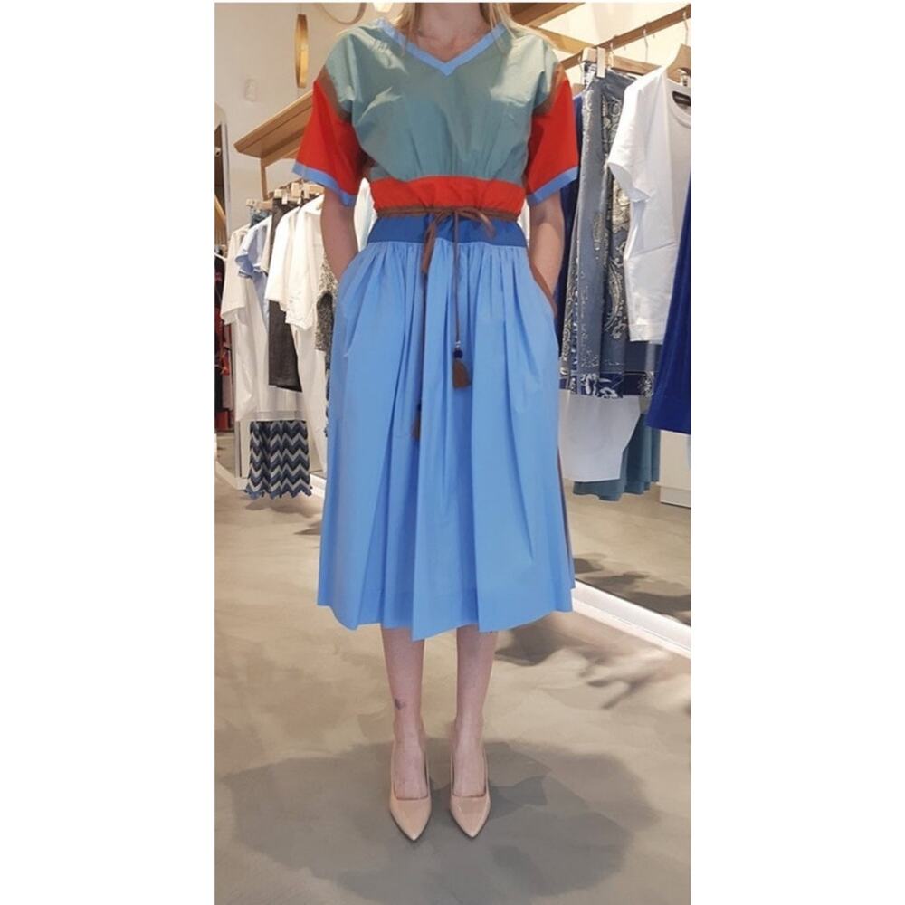 Tory Burch Colorblock Poplin Dress Womens Size 8 NWT Designer Midi Dress